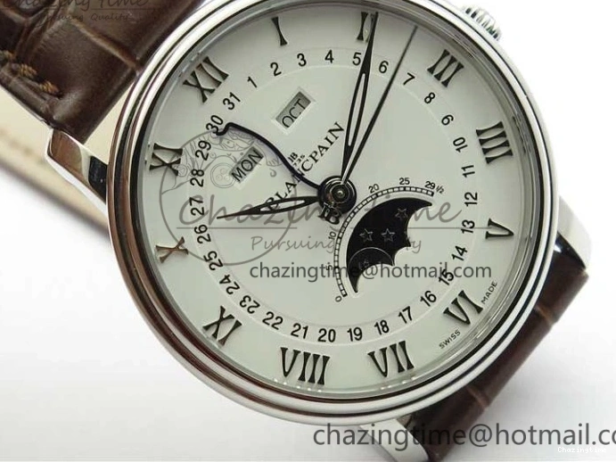 0302 Villeret 6654 SS Complicated Function OMF 1:1 Best Edition White Dial on Brown Leather Strap A6654 V Popular 7904